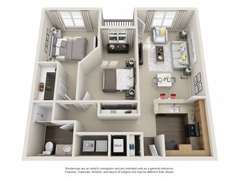 Whitehall - A1E, 2 beds, 965 SQ. F. at The Atlantic North Highland, Charlotte.